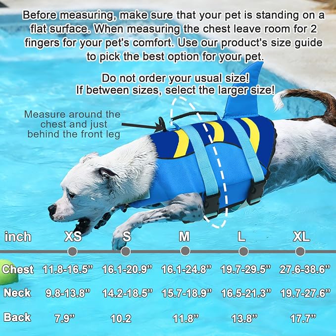 Fragralley Shark Dog Life Jacket, High Buoyancy with Tear-Resistant Nylon, Dog Float Vest for Swimming and Boating, Pet Life Preserver for Small Medium Large Dogs (PFD)