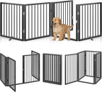 Vantas 80" x 24" Foldable Freestanding Extra Wide Dog Gate with Door,Black | Pet Gate for Stairs and Doorways, Renter Friendly No Drill, Indoor Pet Fence Extra Wide, Easy Storage, With Support Feet