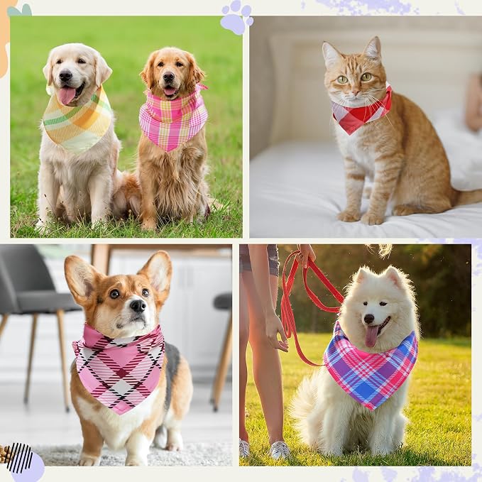 100 Pcs Plaid Dog Bandanas Bulk Pet Triangle Scarf Bibs Washable Puppy Kerchief Adjustable Grooming Supplies for Small Medium Large Dog Cat Costume Accessories