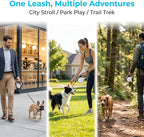26ft Retractable Dog Leash Durable for Dog up to 110lbs, White | Automatic 8M Tangle-free Strong Nylon Leash for Large Dogs,Built-in Waste Bag Dispenser, One-hand Brake & Lock