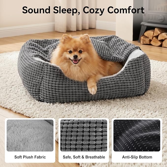 GASUR Dog Beds for Large Medium Small Dogs, Rectangle Cave Hooded Blanket Puppy Bed, Luxury Anti-Anxiety Orthopedic Cat Beds for Indoor Cats, Warmth and Machine Washable (25 inches, Grey)