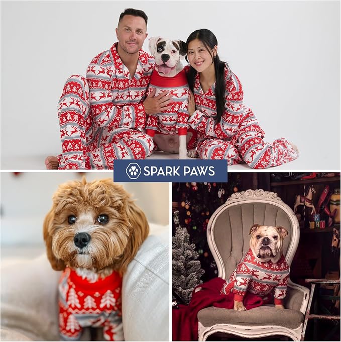 Spark Paws Dog Christmas Pajama, Dog Recovery Suit Male, Onesie, Ultra-Soft and 4-Way Stretch, for Small Medium and Large Breeds - Winter Wonderland - L