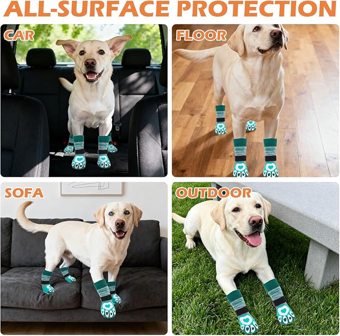 EXPAWLORER Dog Socks to Prevent Licking Paws with Grippers for Hardwood Floors Anti Slip,Glow-in-the-Dark Dog Summer Shoes Booties Boots & Paw Protectors for Small Medium Large Senior Dogs Green XL
