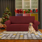 Stretch Loveseat Couch Cover, 2 Cushion Couch Slipcover,Dark Red | 1-Piece Washable Sofa Cover Pet Friendly (55"-78") Furniture Protector Soft Jacquard, Elastic Bottom for Dogs & Kids