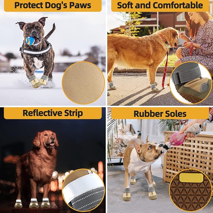 Dog Boots for Large Dogs, Medium Dog Boots & Paw Protectors for Hardwood Floors, Outdoor Dog Booties for Hot Pavement Winter Snow Hiking, Dog Shoes with Reflective Strips