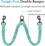 iYoShop Dual Dog Leash - 360° Swivel, No Tangle Walking Leash with Shock Absorbing Bungee for Two Dogs (Large, 25-150 lbs, Teal)