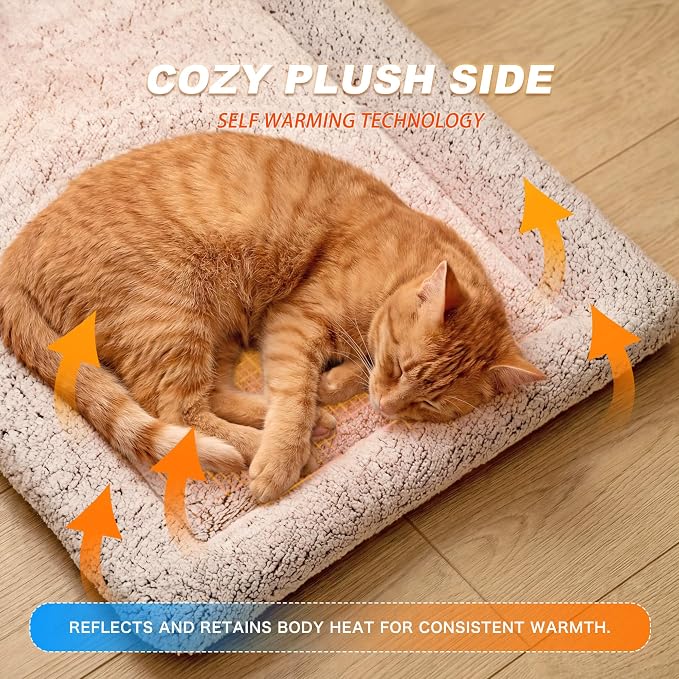 Cooling Mat for Cats, Reversible Self Warming Cat Bed, Dark Blue, 18x24 In | Cool-Touch Ice Silk Side, Plush Fleece Warm Side, Heat-Reflective Foil for Indoor Cats, Kittens, Small Dogs and Crates