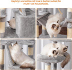 Heybly Cat Tree, 68 inch Multi-Level Cat Tower for Indoor Cats HCT025W | Cat Condo with 2 Widened Plush Perches, 2 Cozy Baskets, Scratching Board and Big Caves, Light Gray