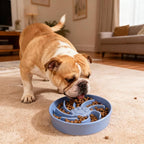 Ceramic Slow Feeder Dog Bowl, 3 Cup Dog Food or 25oz Water, Slow Eating Bowl for Middle Breed, Maze Puzzle Feeder for Fast Eaters, Anti-Choking Stop Bloat, Non-Slip BPA Free (Blue)
