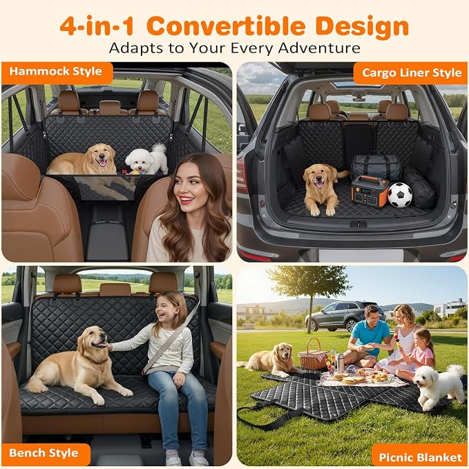 URPOWER Dog Car Seat Cover for Back Seat, Waterproof Hammock for Car & SUV | Mesh Window, Side Flaps, 600D Oxford, Scratch Resistant, Non-Slip, Easy Install, Machine Washable, Pee Pad Included