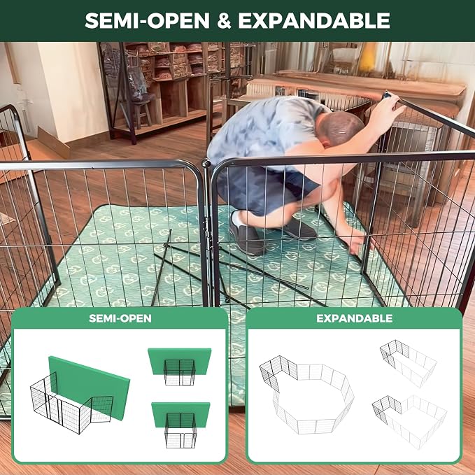 FXW Homeplus Indoor Dog Playpen, 45" H, 6 Panels, for Large Dogs | Stress-free play, Heavy-duty, Semi-open design, Easy setup, Threshold-free gate, Expandable, Patented