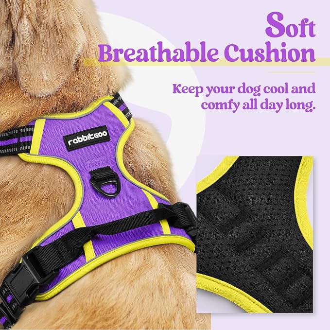 rabbitgoo Dog Harness No Pull with 2 Leash Clips, Adjustable Soft Padded, Reflective Oxford No Choke Pet Vest with Easy Control Handle for Large Dogs, Purple & Yellow, L | No Choke with Handle, Adjustable Soft Padded, Reflective, Easy Control for Walki...