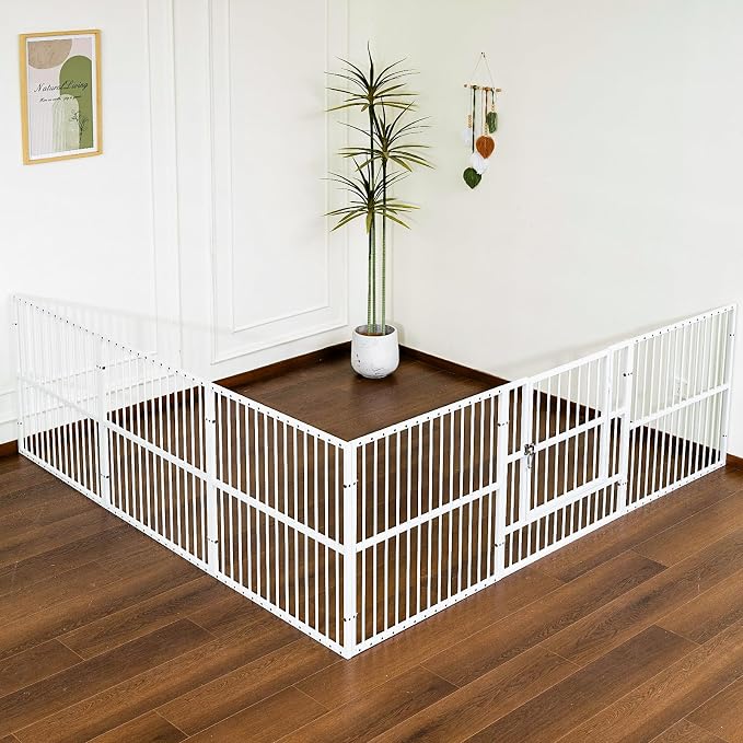 Dog Playpen 32" Height – Heavy Duty, Foldable | 25mm Steel Tubes, 40.8 lbs sturdy frame, rubber non-slip feet, indoor & outdoor, tool-free assembly, Small & Medium Dogs