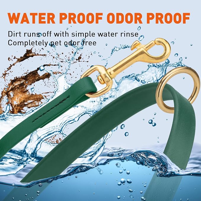 Viper Biothane K9 Working Dog Leash Waterproof Lead for Tracking Training Schutzhund Odor-Proof Long Line with Solid Brass Snap for Puppy Medium and Large Dogs 4ft, Hunter Green