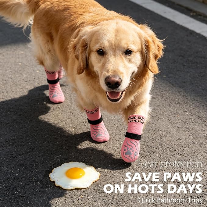 EXPAWLORER Dog Socks for Hot Pavement to Prevent Licking Paws, Non-Slip Dog Grippy Booties Shoes for Hardwood Floors, Traction Control Boots & Paw Protectors for Small Medium Large Senior Dogs Pink L