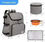 Modoker Multi-Compartment Dog Travel Backpack for Pet Supplies, Grey | Dog Travel Accessories Organizer with 2 Food Bags, 2 Bowls, Quick-Access Pockets, Tissue Opening, Luggage Sleeve, Feeding Mat