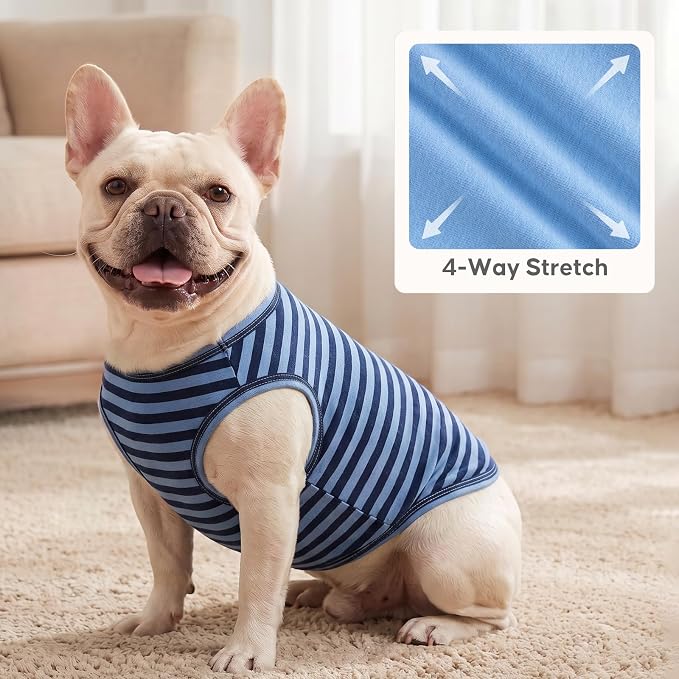 KYEESE 2Pack Dog Shirt, Soft Striped Dogs T Shirts, Lightweight Pet Tank Top, Sleeveless Dog Shirt for Small Dogs, Stretchy Comfortable Pet Vest, Dark Blue, Large