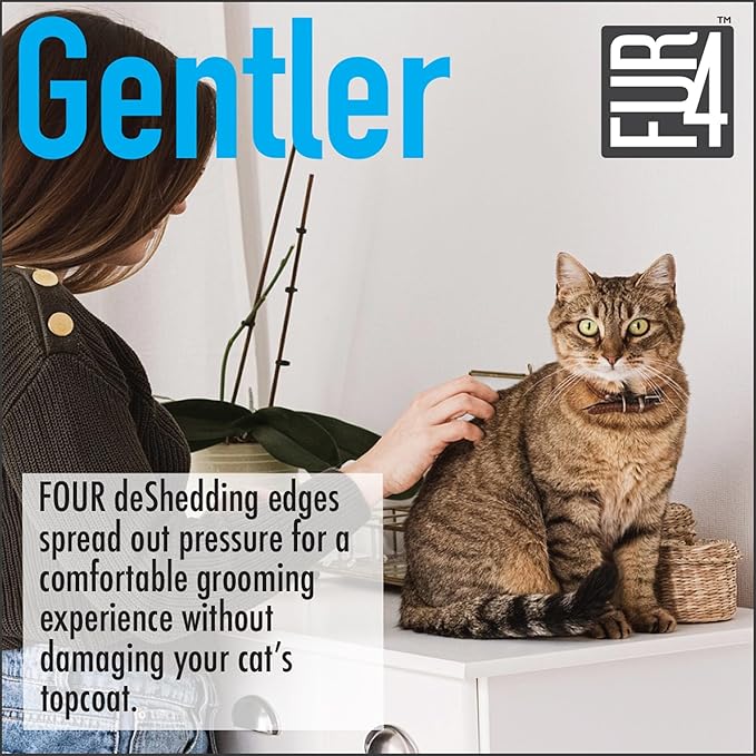 FUR4 deShedding Cat Brush for Short Hair Cats – Pet Hair Brush with 4 Carbon Fiber Edges – deShedding Tool Removes Loose Fur – Gentle & Effective Cat Grooming Brush for Shedding