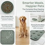 Dog Cat Lick Mat and Slow Feeder Bowl Set, Thickened Food Grade Silicone with Strong Suction Cups, Anxiety Relief Calming Lick Pad for Bathing Grooming Training