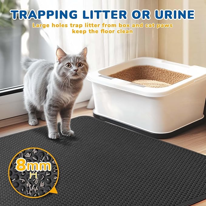 Cat Litter Mat 47" x 35", Washable Urine-Proof Non-Slip Black | Machine Washable, Upgraded Felt & Fabric Material Litter Mat for Fewer Creases, Hold 3-4 Litter Boxes, Soft on Paws