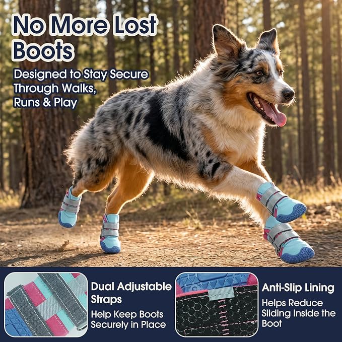 IECOii Dog Shoes for Hot Pavement, All Weather Dog Boots to Prevent Licking | Water Resistant | Anti-Slip Rubber Sole | Secure Stay-On Fit | Reflective & Dual Adjustable |Summer Winter Paw Protector |