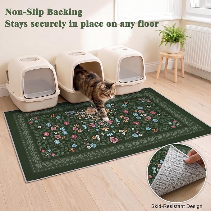 Bienbee Cat Litter Mat, 2 Pack 48" x 36" Machine Washable for Litter Boxes | Cat Litter Rug with Waterproof Backing, Non-Slip Grip and Soft On Kitty Paws to Catch Litter and Protect Floor