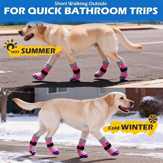EXPAWLORER Dog Socks to Prevent Licking Paws with Grippers for Hardwood Floors Anti Slip, Cute Double Sides Dog Winter Shoes Booties Boots & Paw Protectors with for Small Medium Large Senior Dogs L