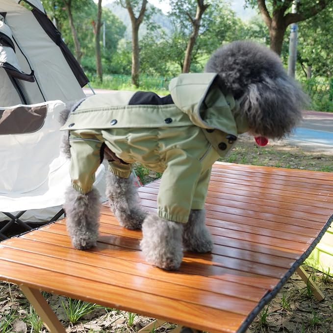 LOVELONGLONG Fleece-Lined Dog Raincoat with Removable Hood – Waterproof Winter Full Body Dog Jacket – Windproof Snowproof Cold-Weather Suit – Green-F S