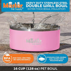 Master Pet Supply Stainless Steel Dog Bowls - 128 oz, Heavy Duty - Hyper Pink, Double Wall Extra-Thick Insulated, Non-Slip Pet Water Bowl for Dogs, Cats & Pets, Anti Rust Metal, Dish Washer Safe