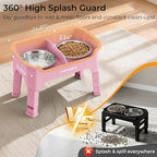 URPOWER Mess Proof Elevated Dog Bowls for Small Dogs with Splash Guard | 4 Height Adjustable Raised Stand with 2 Stainless Steel Food Bowls & Licking Plate for Small, Medium & Large Dogs