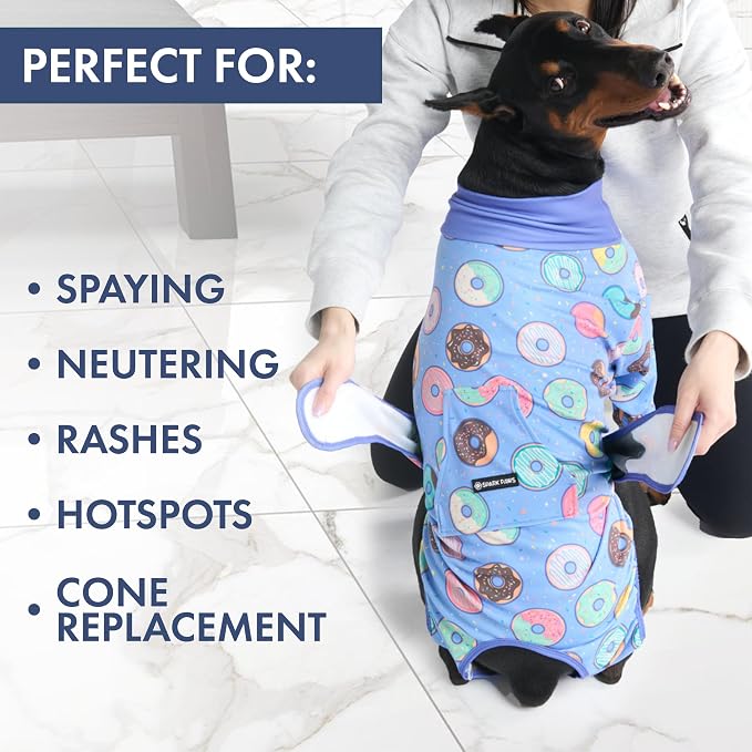 Spark Paws Dog Surgery Recovery Suit – Dog Recovery Suit After Surgery, Anti-Lick Dog Onesie, Abdominal Wound Protector, Soft Cone Alternative for Spay Neuter Male Female Pet Recovery - Donuts - 4XL