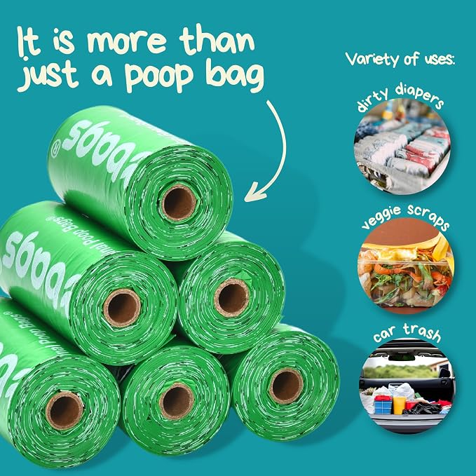 The Original Poop Bags® 38% USDA Biobased Pet Waste Bags, Peanuts Design, Leak-Resistant & Durable, Black/Green, 360 Count
