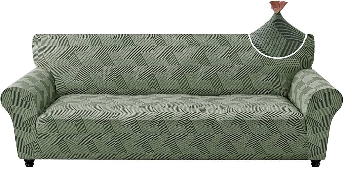 ZNSAYOTX Stretch Oversized Couch Covers for 3 Cushion Couch, 1-Piece Extra Large Sofa Cover Slipcover, Furniture Protector with Elastic Bottom Geometrical Jacquard Fabric (X-Large, Army Green)