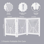 Lightnpro 3‑Panel Wooden Dog Gate – Antique White Foldable Freestanding Pet Barrier, Extra‑Wide Indoor Safety Fence for Small Dogs & Puppies – 24x54 Inch Decorative Finish