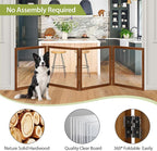 LZRS Extra-Wide Clear Dog Gate for Indoor Use - Transparent Pet Fence with Solid Hardwood and Plastic Board, Stylish & Durable freestanding Pet Gate for Doorways, Stairs and Hallways-4 Panel Cherry