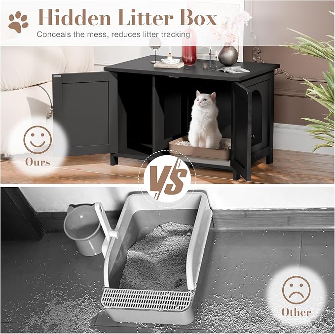 JY QAQA Cat Litter Box Enclosure,Litter Box Furniture Hidden with Barn Door,Wooden Washroom Furniture,Cat House,Fit Most of Litter Box,Black