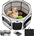 PETSFIT Portable Dog Playpen 45", Removable Waterproof Mat, Zippered Roof | Jump-proof, Collapsible Storage, RV Camping Travel, Indoor Outdoor Use, Large Dogs and Cats, 45.5"L x 45.5"W x 28.5"H