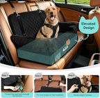 XIEEAOZEE Dog Car Seat for Large/Medium Dogs Up to 55 Lbs, Soft Fabric Car Dog Bed Filling Memory Foam, Removable and Washable Pet Booster Carseat with 2 Safety Leashes, Thick Cushion (Black)