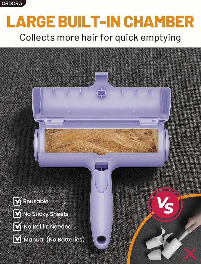 Pet Hair Remover Roller, Reusable Lint Roller for Dog and Cat Hair | Portable Pet Hair Roller with Large Fur Bin for Couches, Bedding, Car, Rugs & Furniture, No Refills or Batteries, Pet Homes