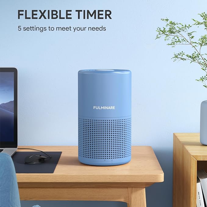 FULMINARE Air Purifiers for Home Bedroom H13 HEPA Air Filter | 360° Intake for Pet Hair, Smoke, Odors , 3 Speeds, Timer, 24dB, Small Mini Air Purifier with Night Light,Deep Blue