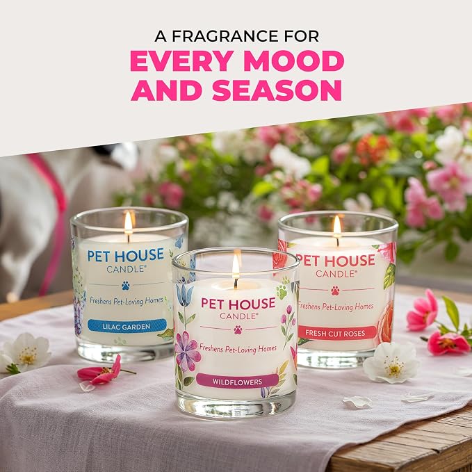 Pet House Candles, Scented Pet Candles, Natural Plant-Based, 60 Hour Burn Time - Pink Sugar, 9 oz, 2 Pack