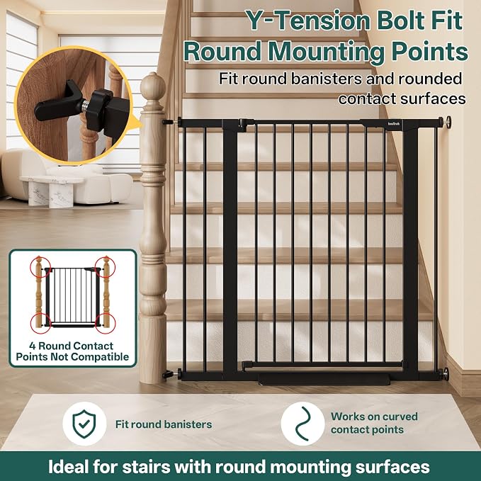 InnoTruth 29.6-39.1 in Wide x 35.5 in High Extra Tall Baby Gate, Black | Indoor Metal Dog Gate for Stairs and Doorways, Auto Close Walk Through Door for Pets, Double Lock, Pressure or Hardware Mount