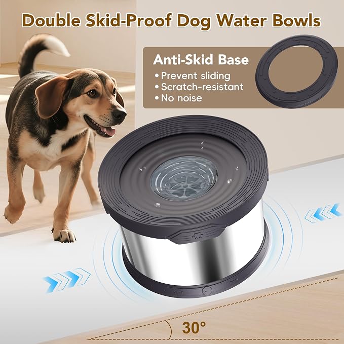 UPSKY 10L Dog Water Bowl No Spill Stainless Steel for Slow Drinking Grey | Large Capacity, Spill-proof, Non-slip Design, Durable, For Large Dogs, Messy Drinkers & Multi-pet Homes, Outdoor / Indoor