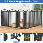 Malier Metal Freestanding Dog Gates, Outdoor Indoor Dog Fences, Extra Wide Foldable Puppy Gate for Stairs, Hallways, Yard