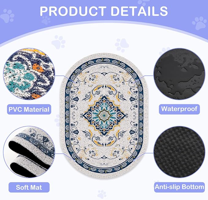 Bienbee Cat Litter Mat, 33" x 22" Dense Trapping Mesh for Litter Boxes | Litter Box Mat with PVC Mesh, Waterproof &Urineproof, Non-Slip Grip, Soft On Kitty Paws and Easy to Clean to Protect Floor