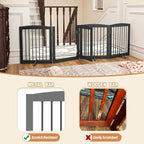 PUPETPO Freestanding Dog Gate with Door, Pet Gate for Stairs, 80 inch Wide Pet Barrier Indoor, Dog Fences Indoor, Support Feet Included, 4 Panels, 24" Tall, Grey