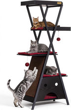 Modern Wood Cat Tree Tower for Indoor Cats Large Adult 67-in Tall | Heavy Duty XL Stable Wooden Cat Condo House Furniture with Multi-Level Spacious Perch Scratching Board Soft Washable Pads