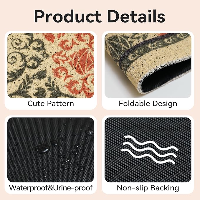 Cat Litter Mat, 24"x15" High Density PVC Litter Rug Trapping Mat, Non-Slip, Waterproof & Urine-Proof Litters Catcher Mats, Keep Floor Clean, Soft on Kitten Paws, Cat Essentialss Brown-Green