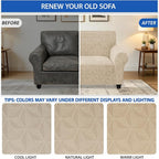 ZNSAYOTX Stretch Couch Cover, 1 Piece Sofa Covers for 2 Cushion Couch, Jacquard Loveseat Slipcovers with Elastic Bottom Thickened Furniture Protector for Dog Cat Pet (Medium, Khaki)