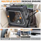 Snagle Paw Portable Dog Crate for Car Travel,Metal Frame Pet Crate,Pet Carrier for Car Back Seat Secures with Headrest Strap and Seatbelt,M,Gray